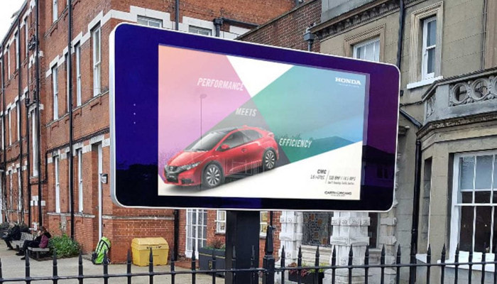 monoposte led Monoposte LED en el que se muestra información acerca de un coche