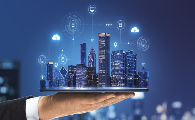 Dibujo representando una ciudad inteligente.