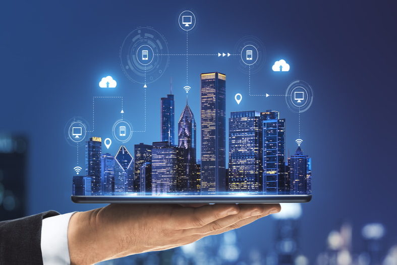 Dibujo representando una ciudad inteligente.