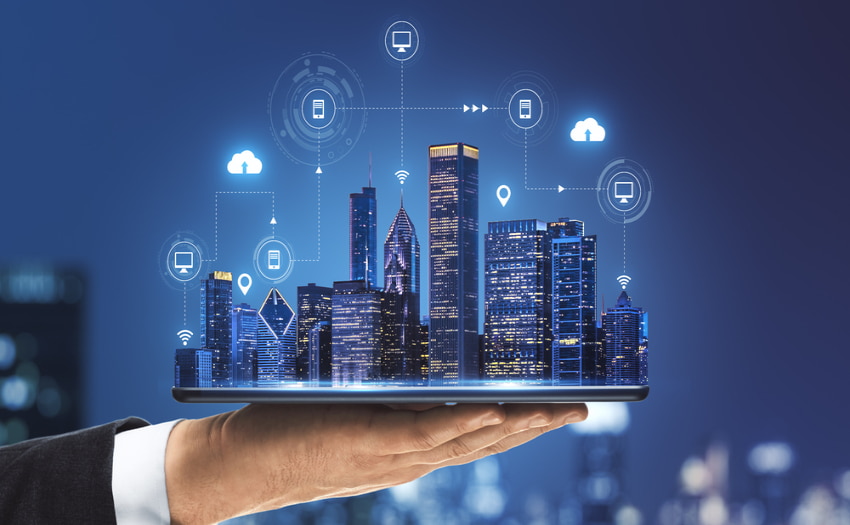 Smart Cities. Ciudades inteligentes. Dibujo representando una ciudad inteligente.